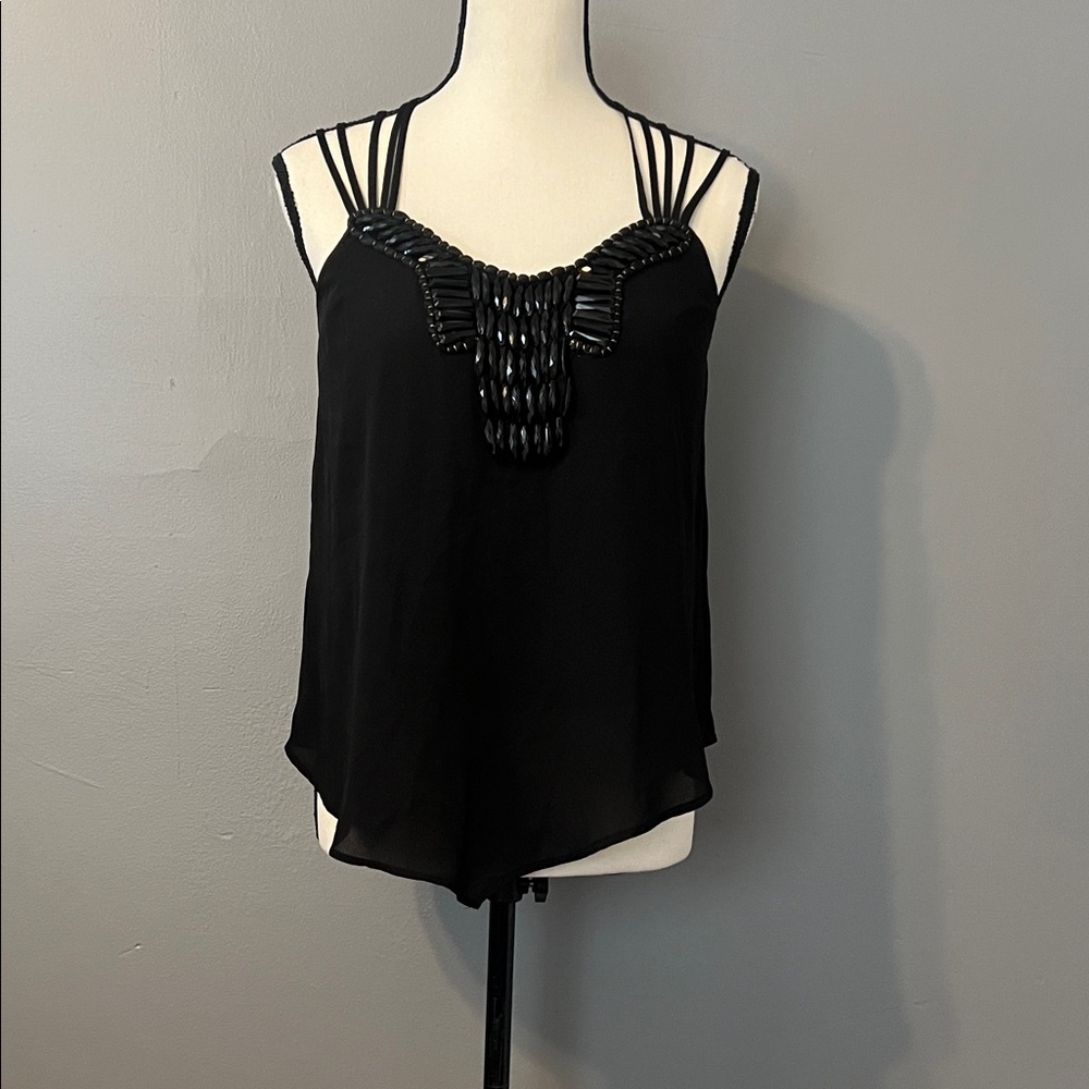 XOXO Black Strappy Blouse with Bold Beading